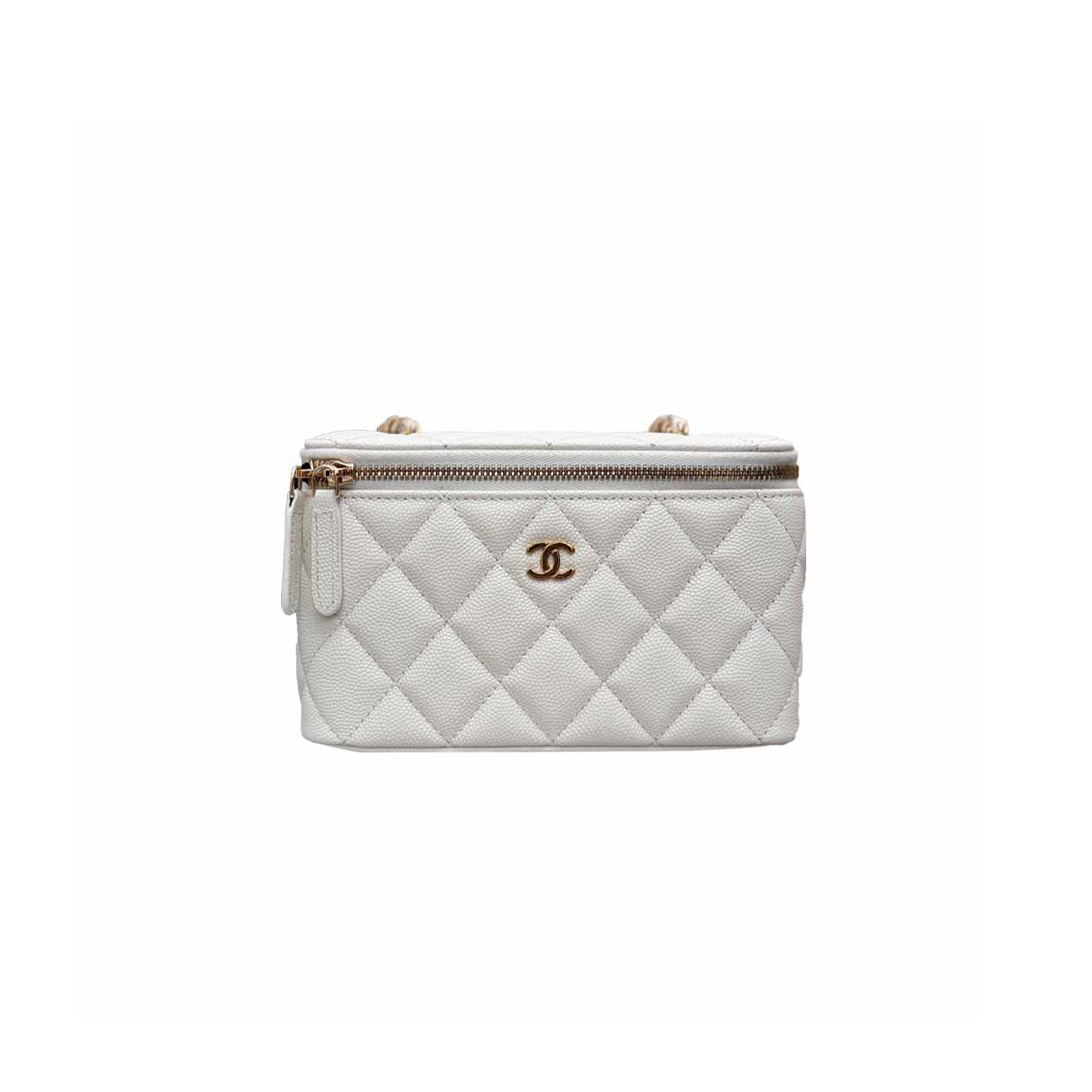 CHANEL CLASSIC VANITY WITH CHAIN WHITE CAVIAR GOLD HARDWARE AP1141 (16.5*10*8cm)